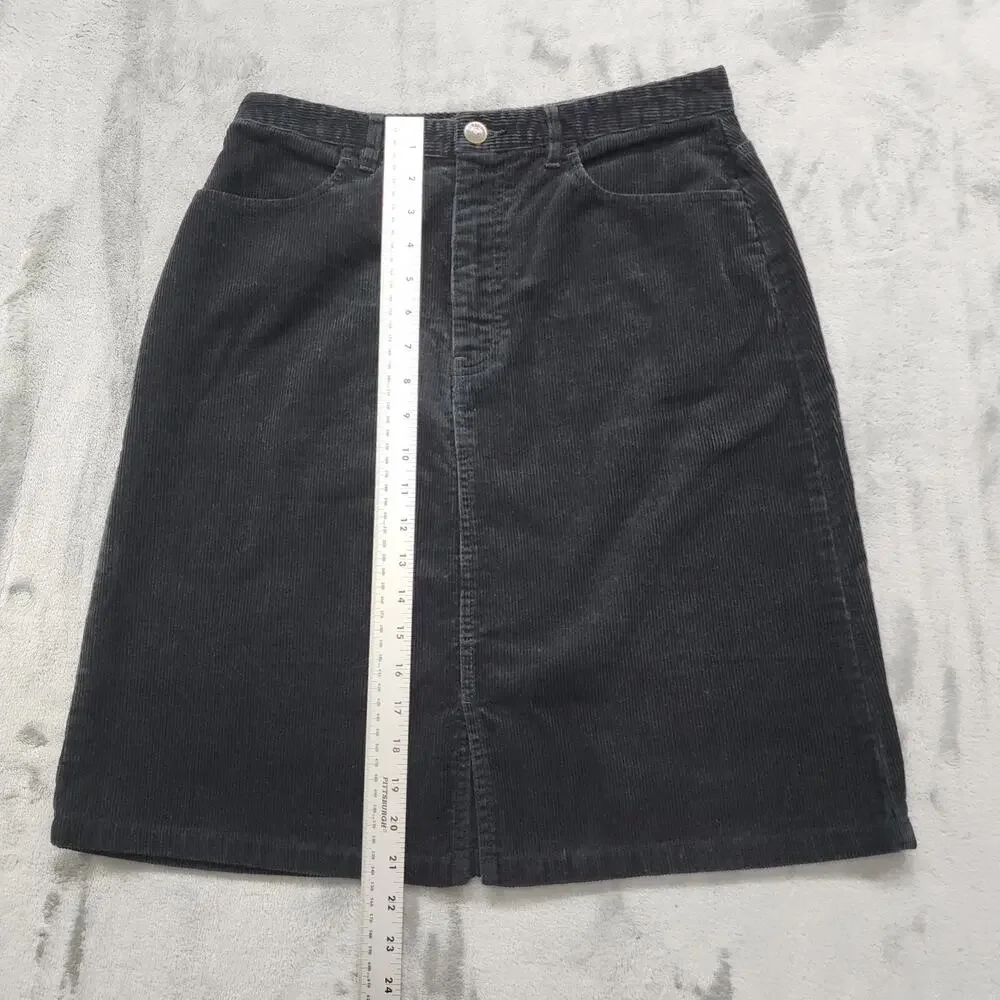 Vintage Eddie Bauer Skirt Size 8 Black Corduroy Pencil Front Slit Pockets Preppy